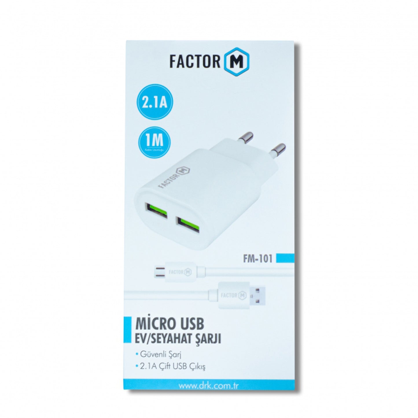 Factor M Çift Çıkışlı 2.1A Micro Ev Tipi Şarj Aleti Set (FM101M) FM­MICSYHT