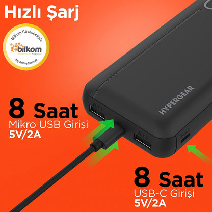 Hypergear 20000 mAh Dual USB Powerbank Siyah HypergearPwr20000mah