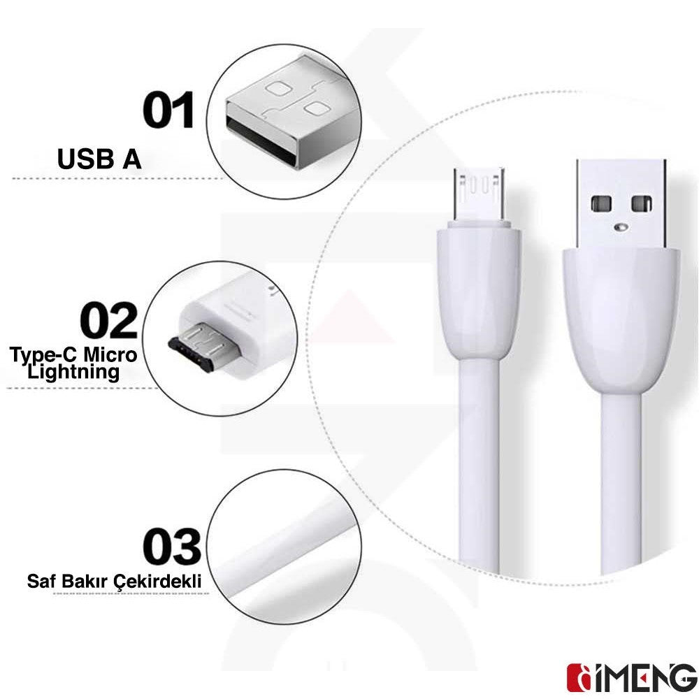 İmeng 3.1A UsbA to Micro Data ve Hızlı Şarj Kablosu ML109 Beyaz IM-ML109Mic