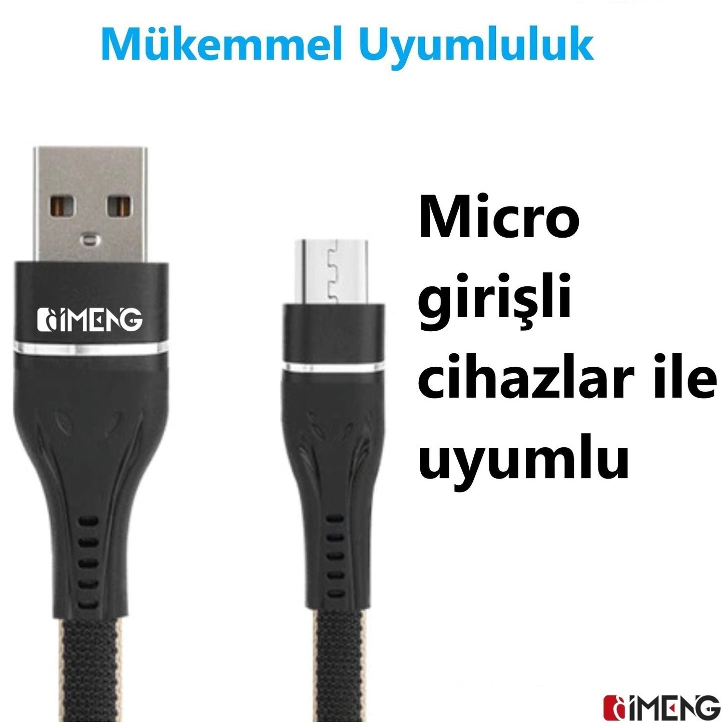 İmeng 3.1A UsbA to Micro Örgülü Data ve Hızlı Şarj Kablosu ML108 Siyah IM-ML108MicS