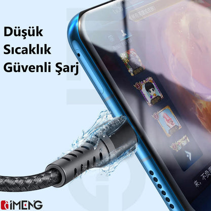 İmeng 3A UsbA to Lightning Pro Braided Data ve Hızlı Şarj Kablosu Siyah IM-ML810İph