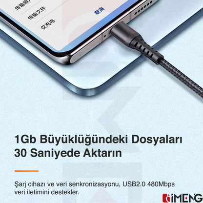 İmeng 3A UsbA to Lightning Pro Braided Data ve Hızlı Şarj Kablosu Siyah IM-ML810İph