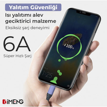 İmeng 6A 100W UsbA to Lightning Data ve Hızlı Şarj Kablosu ML60 Yeşil IM-ML60İph