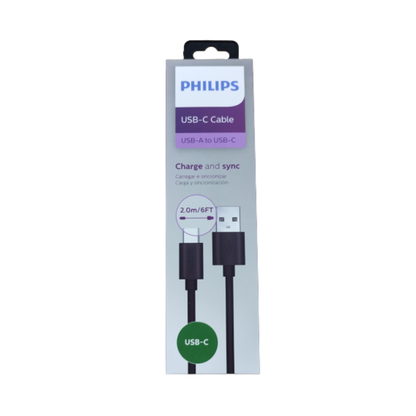 Philips DLC3106A UsbA to Type-C Hızlı Şarj ve Data Kablosu 2m Siyah DLC3106A