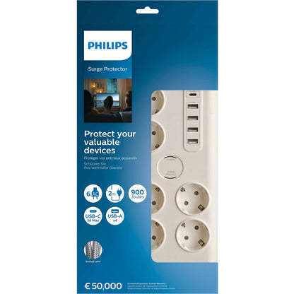 Philips 4xUsbA 1xPd Girişli 6'lı 2 m Anahtarlı Akım Korumalı Priz SPN7060WA/62 SPN7060WA/62