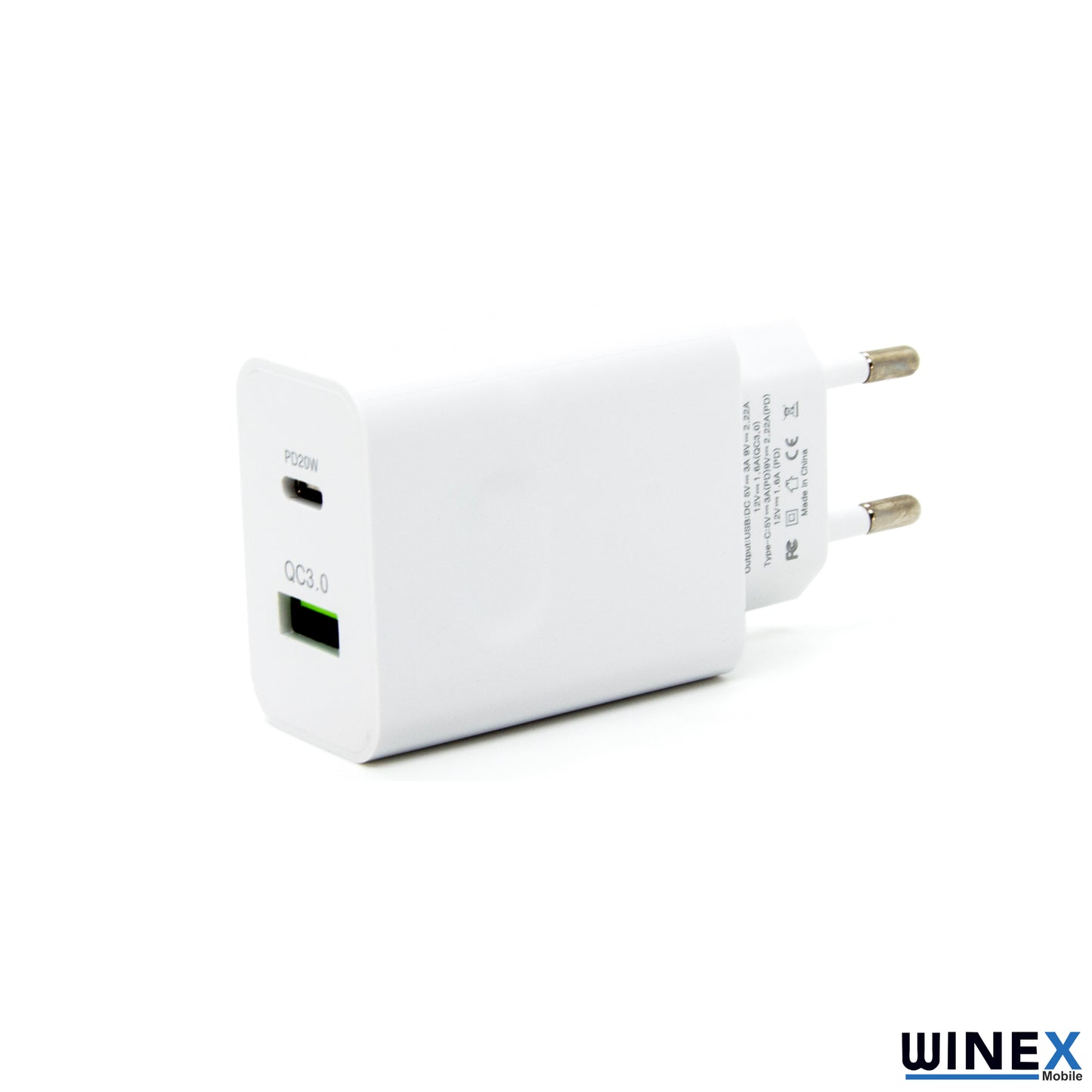 Winex 20W Type-C PD + UsbA Quick Charger 3.0 Ultra Hızlı Çift Çıkışlı Şarj Aleti Başlığı WnxP06