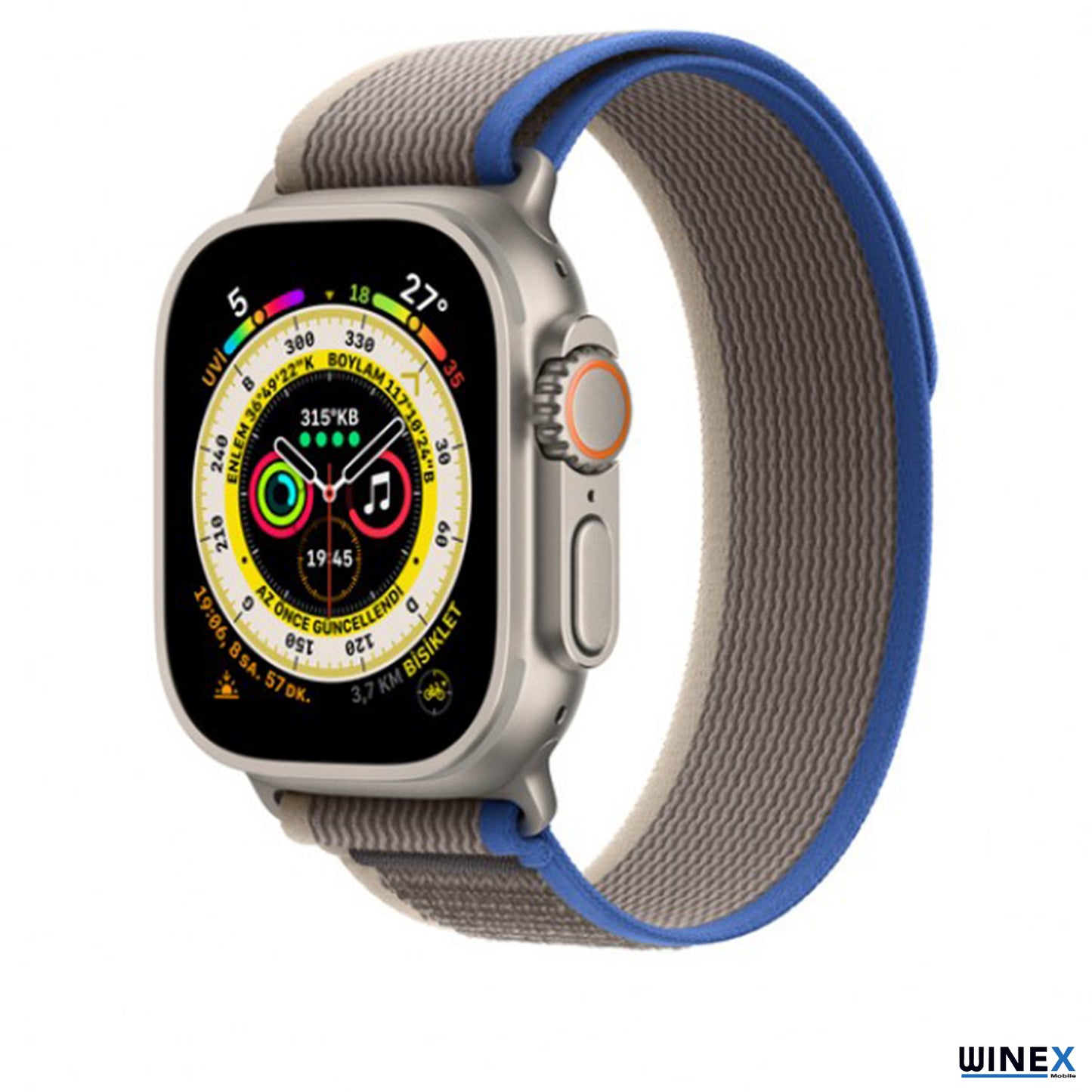 Winex 42-44mm Yeni Nesil Apple Uyumlu Akıllı Saat Kordonu Hasır Gri Mavi WnxKordonHasırCırtlıGriMavi