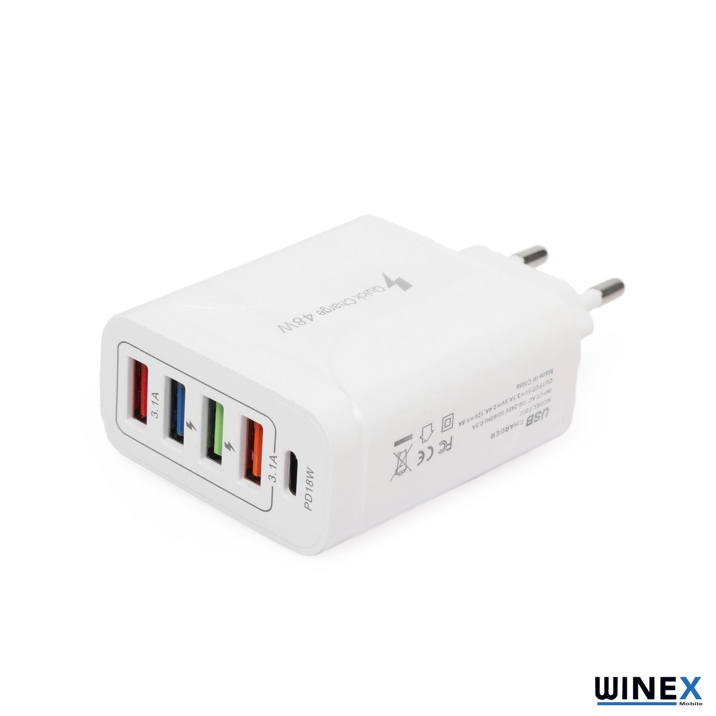 Winex 48W PD20W+4UsbA 5 Çıkışlı Ev Tipi Şarj Aleti Başlığı Beyaz WNXA501-2