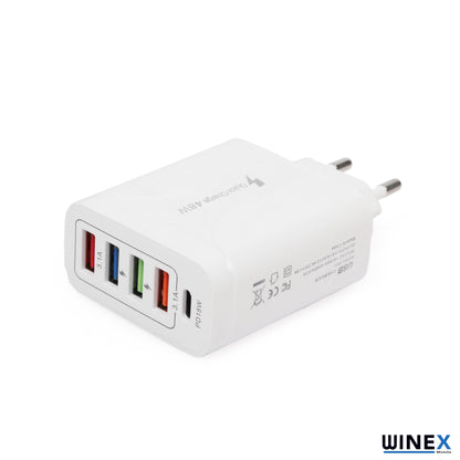 Winex 48W PD20W+4UsbA 5 Çıkışlı Ev Tipi Şarj Aleti Başlığı Beyaz WNXA501-2