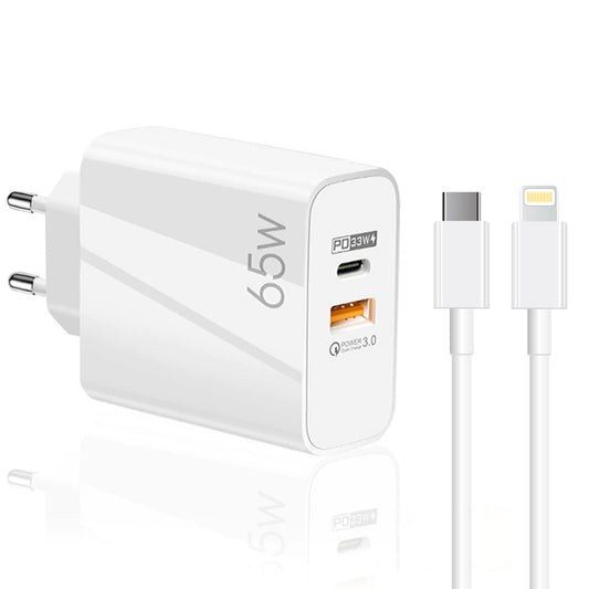 Winex 65W UsbA PD33W Quick Charger 3.0 Type-C to Lightning 1m Kablolu Hızlı Şarj Aleti Set WnxGn65WTypecLightnint1M