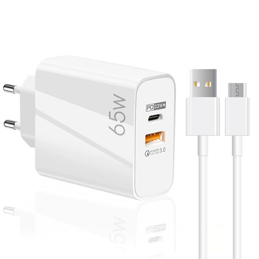 Winex 65W UsbA PD33W Quick Charger 3.0 UsbA to Micro 3m Kablolu Hızlı Şarj Aleti Set WnxGn65WMicro3M