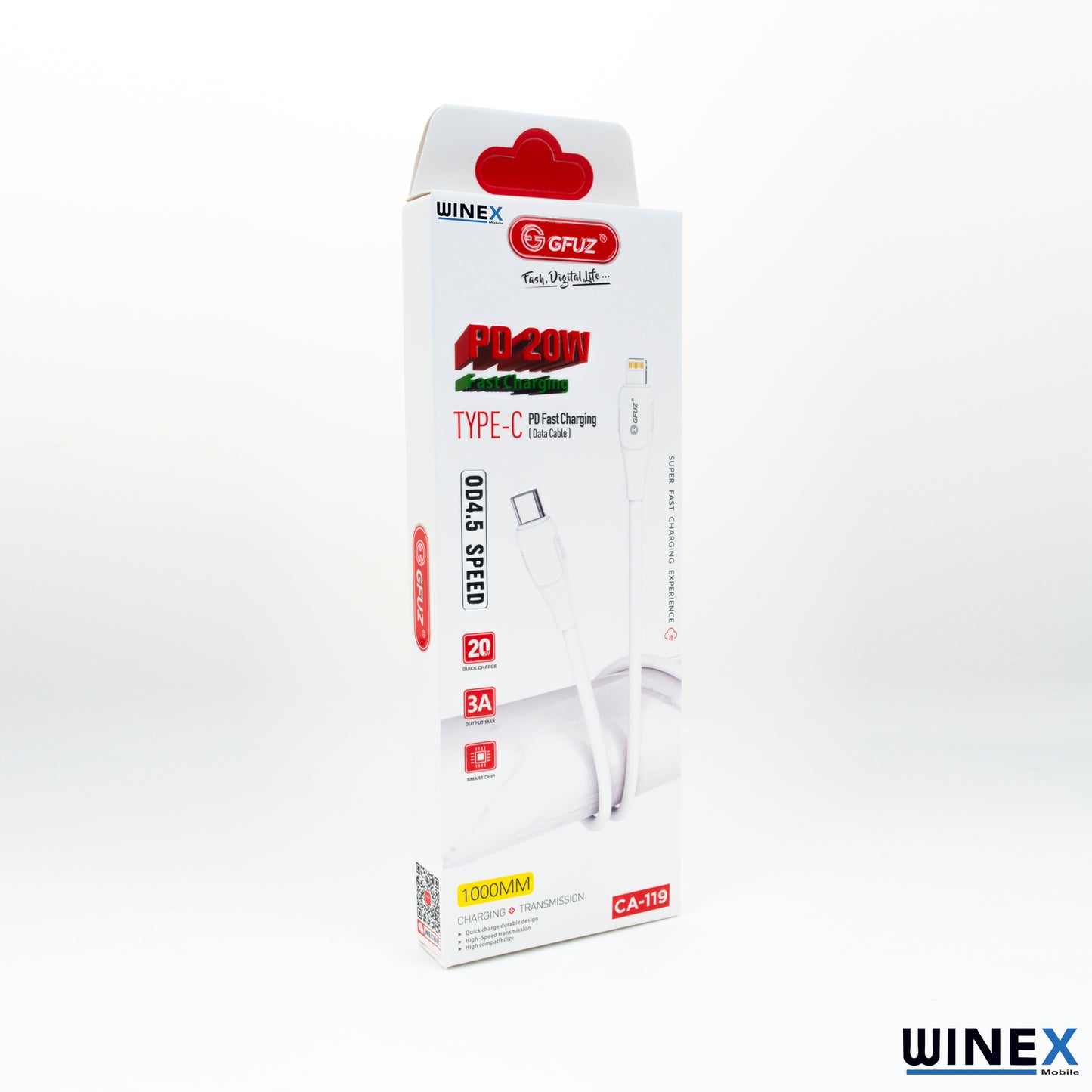 Winex CA119 3A PD20 Type-C to Lightning Data ve Hızlı Şarj Kablosu Beyaz WnxCa119