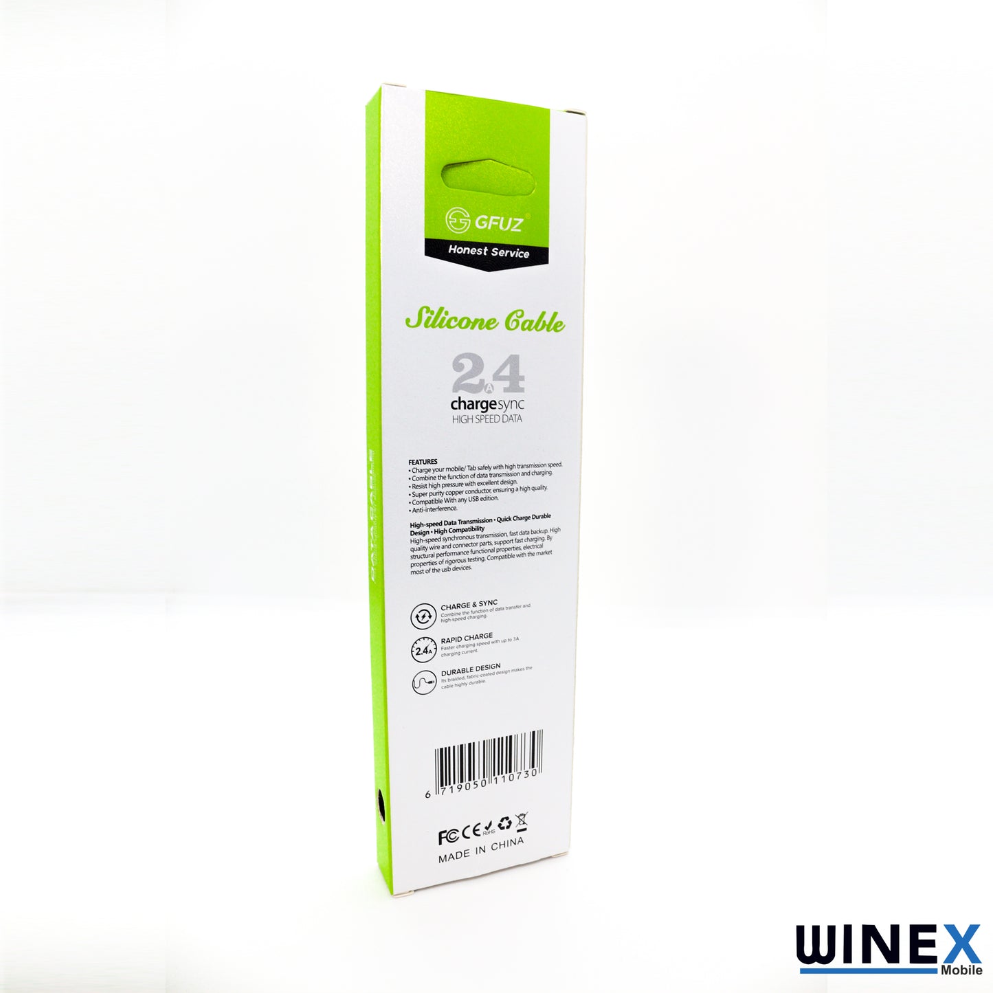 Winex CA30 USBA to Micro Hızlı Data ve Şarj Kablosu 2.4A Beyaz WnxCA-30MB