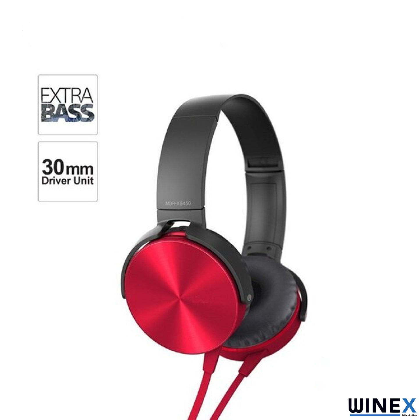 Winex HD Extra Bass Kablolu Mikrofonlu Kulaklık Kırmızı MDRXB450APLQ(K)