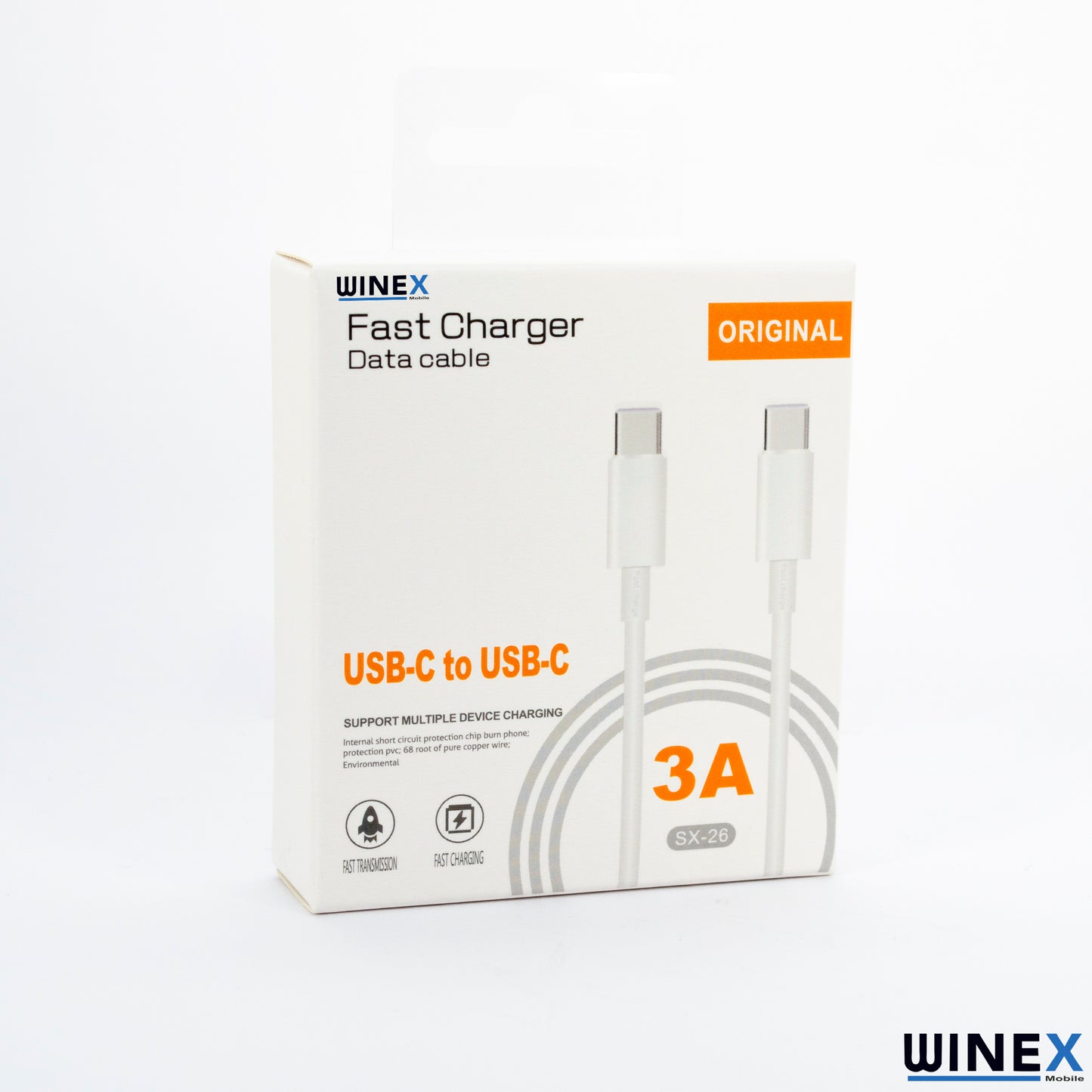 Winex 3A 45W Type-C to Type-C 1Metre Data ve Hızlı Şarj Kablosu Beyaz SX261M WnxSX261M